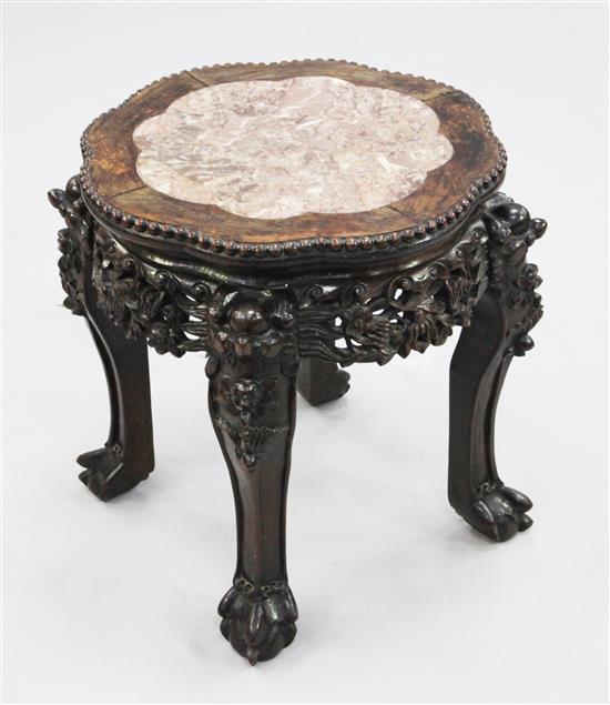 A Chinese rosewood urn stand, W.1ft 5in.